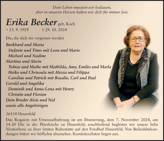 Traueranzeige von Erika Becker von FZ