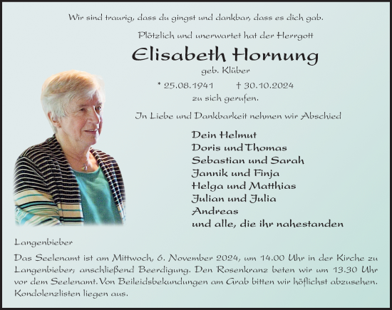 Traueranzeige von Elisabeth Hornung von FZ