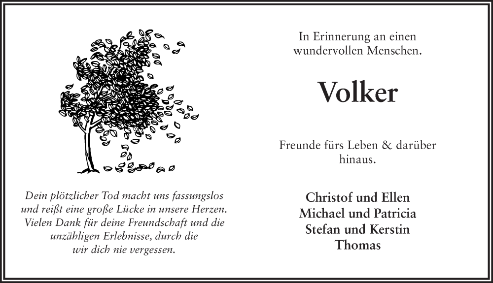  Traueranzeige für Volker Dehler vom 02.11.2024 aus FZ