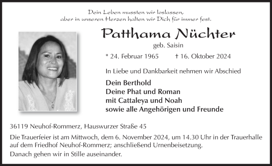 Traueranzeige von Patthama Nüchter von FZ