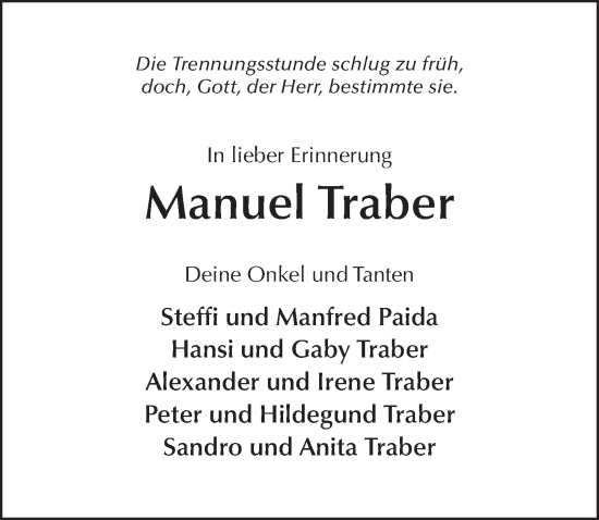 Traueranzeige von Manuel Traber von FZ