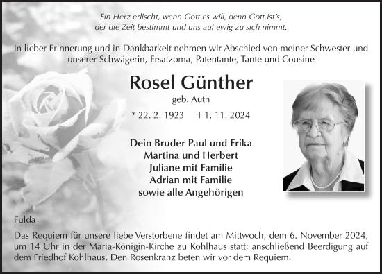 Traueranzeige von Rosel Günther von FZ