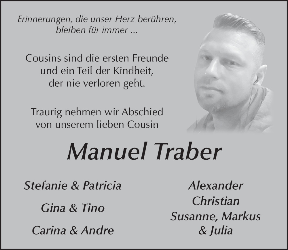  Traueranzeige für Manuel Traber vom 02.11.2024 aus FZ