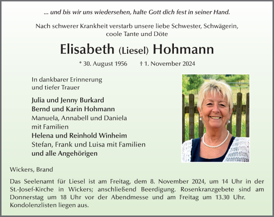 Traueranzeige von Elisabeth Hohmann von FZ