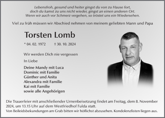Traueranzeige von Torsten Lomb von FZ