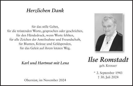 Traueranzeige von Ilse Romstadt von FZ