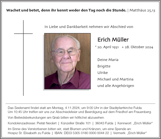 Traueranzeige von Erich Müller von FZ