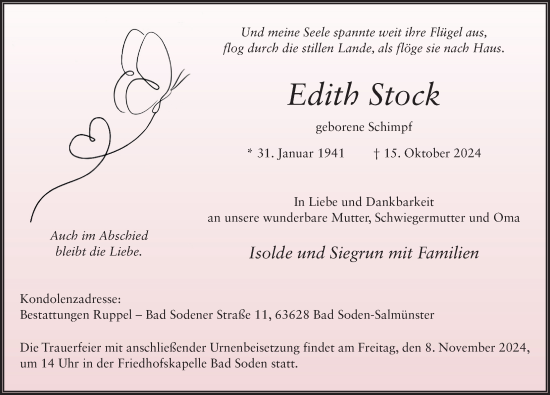 Traueranzeige von Edith Stock von KN