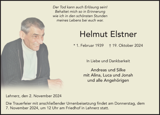Traueranzeige von Helmut Elstner von FZ