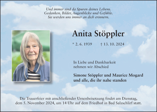 Traueranzeige von Anita Stöppler von FZ