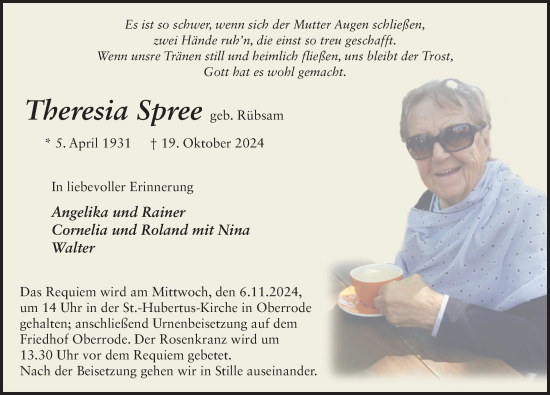 Traueranzeige von Theresia Spree von FZ