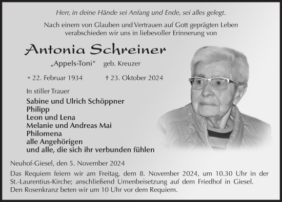 Traueranzeige von Antonia Schreiner von FZ
