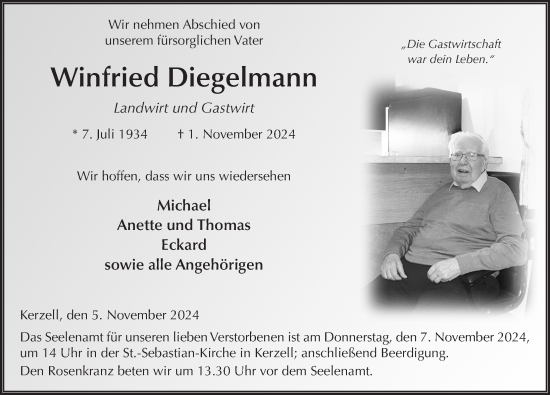 Traueranzeige von Winfried Diegelmann von FZ