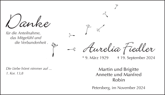 Traueranzeige von Aurelia Fiedler von FZ
