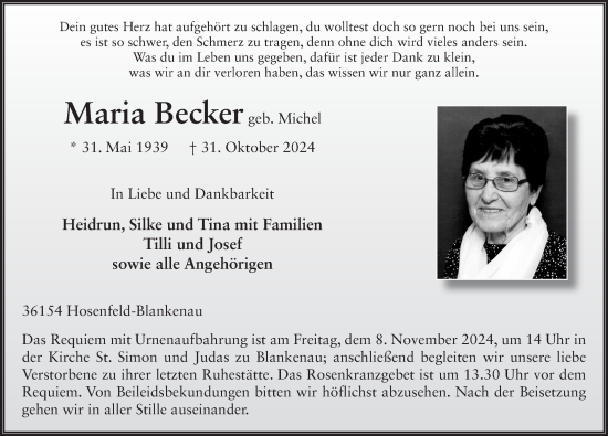 Traueranzeige von Maria Becker von FZ
