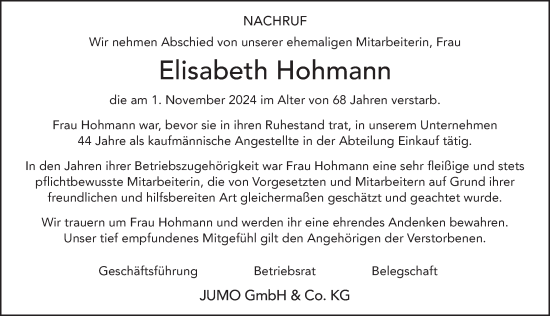 Traueranzeige von Elisabeth Hohmann von FZ