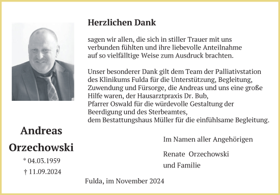 Traueranzeige von Andreas Orzechowski von FZ