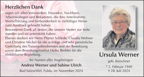 Traueranzeige von Ursula Werner von FZ