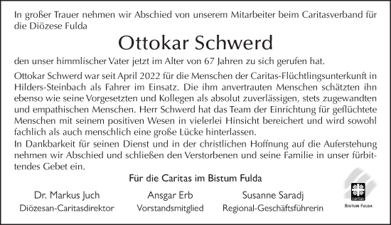 Traueranzeige von Ottokar Schwerd von FZ