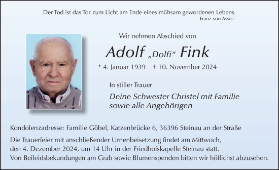 Traueranzeige von Adolf Fink von FZ
