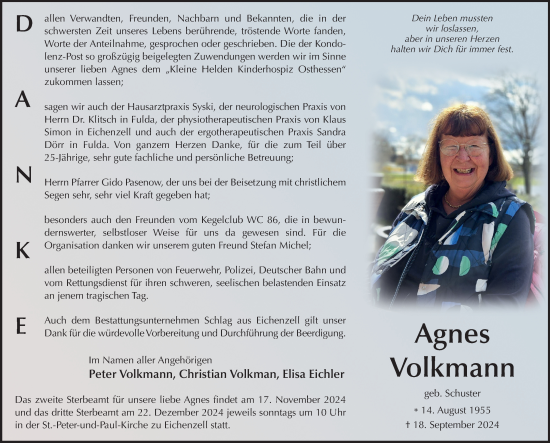 Traueranzeige von Agnes Volkmann von FZ