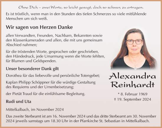 Traueranzeige von Alexandra Reinhardt von FZ