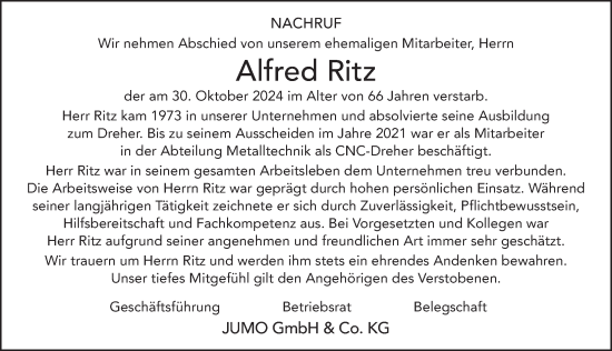 Traueranzeige von Alfred Ritz von FZ