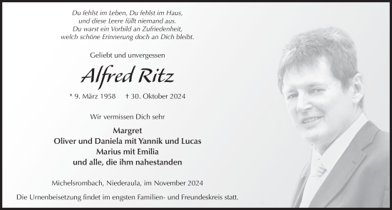 Traueranzeige von Alfred Ritz von FZ