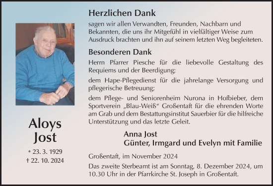 Traueranzeige von Aloys Jost von FZ