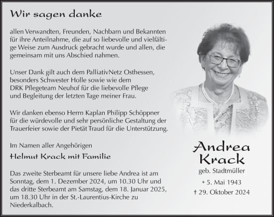 Traueranzeige von Andrea Krack von FZ