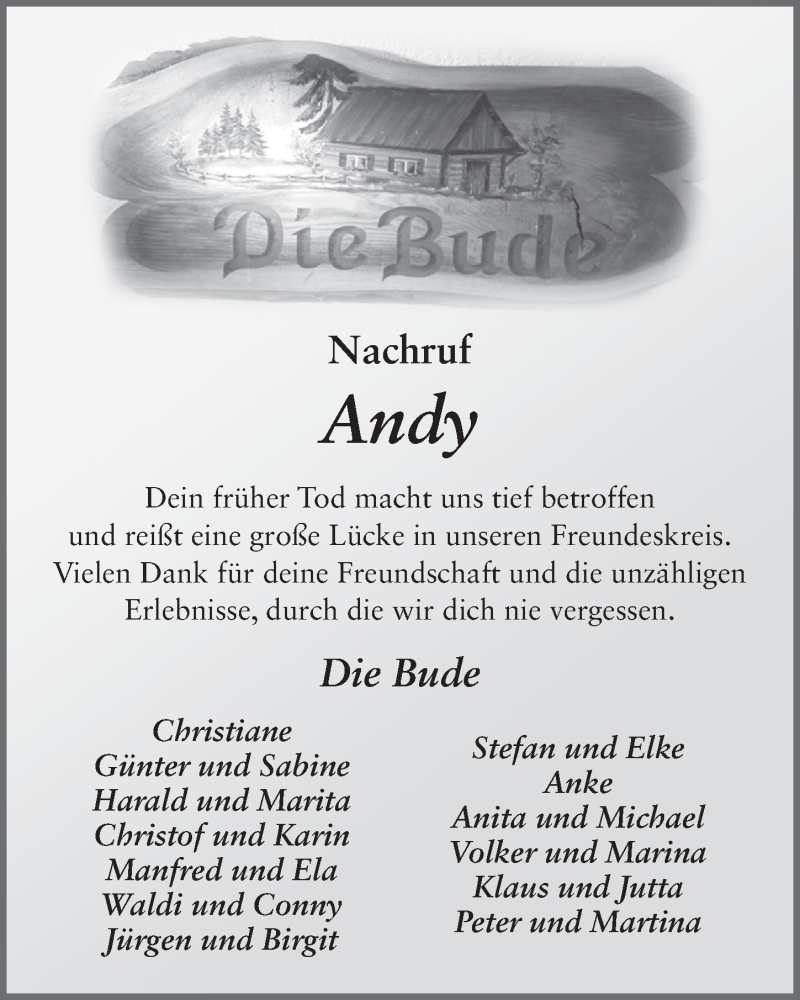  Traueranzeige für Andreas Redding vom 12.11.2024 aus FZ