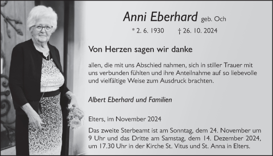 Traueranzeige von Anni Eberhard von FZ