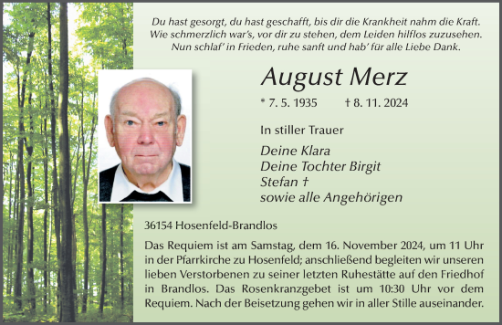 Traueranzeige von August Merz von FZ