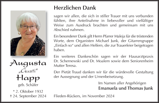 Traueranzeige von Augusta Happ von FZ