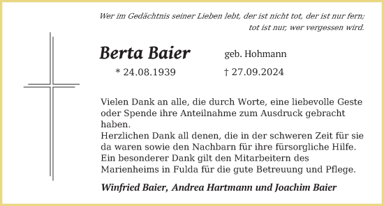 Traueranzeige von Berta Baier von FZ