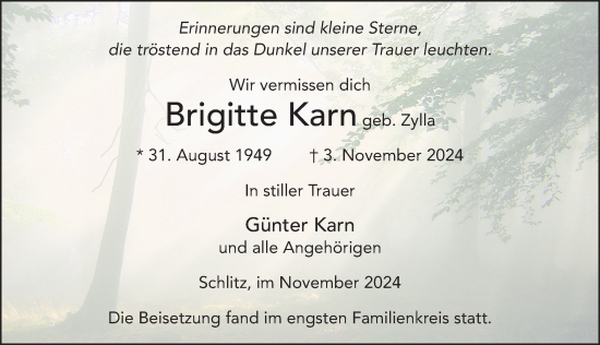 Traueranzeige von Brigitte Karn von FZ