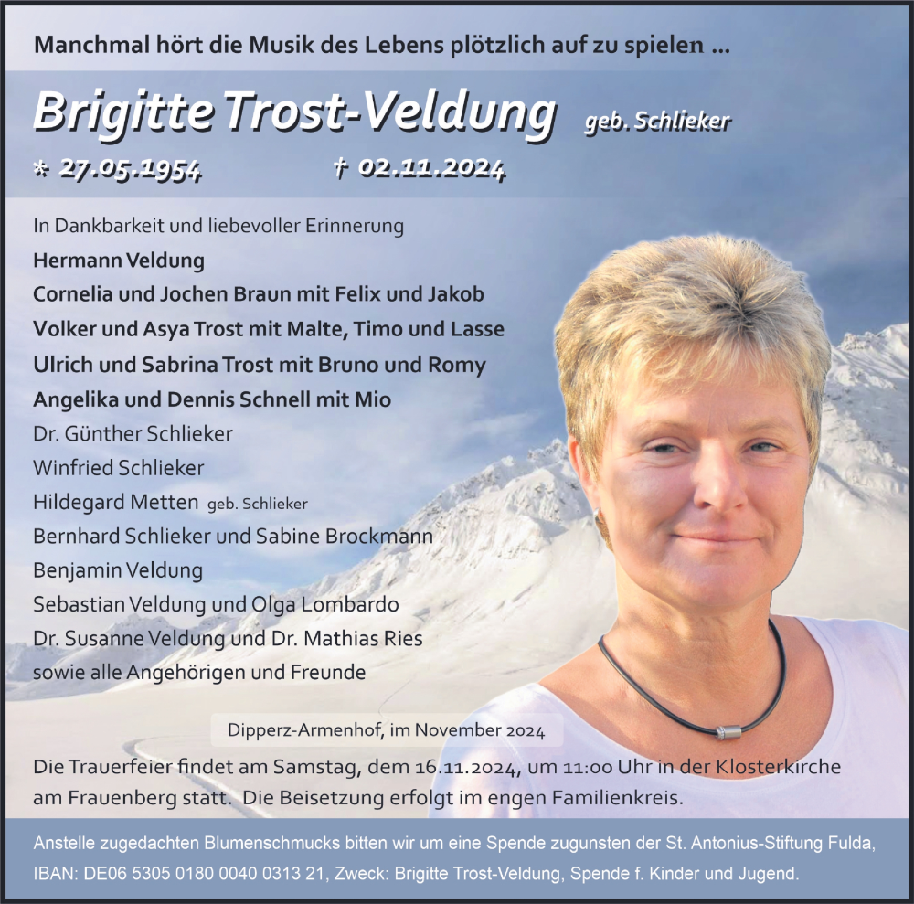  Traueranzeige für Brigitte Trost-Veldung vom 09.11.2024 aus FZ