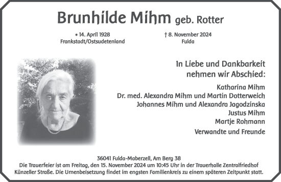 Traueranzeige von Brunhilde Mihm von FZ