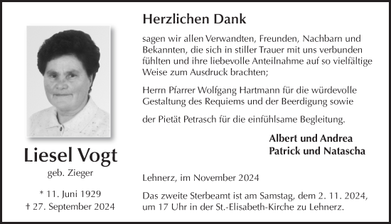 Traueranzeige von Elisabeth Vogt von FZ