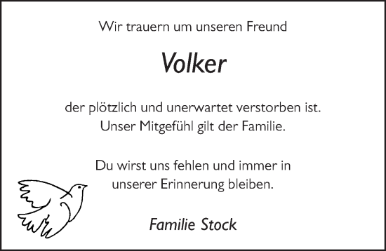 Traueranzeige von Volker Dehler von FZ