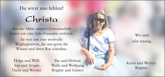 Traueranzeige von Christa Krucker von FZ