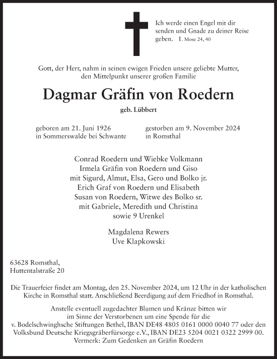 Traueranzeige von Dagmar Gräfin von Roedern von FZ