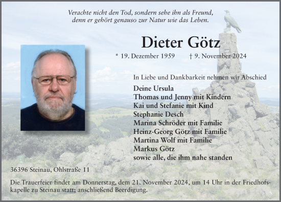 Traueranzeige von Dieter Götz von FZ
