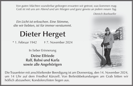 Traueranzeige von Dieter Herget von FZ
