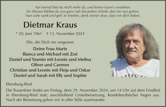 Traueranzeige von Dietmar Kraus von FZ