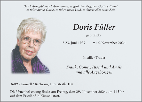 Traueranzeige von Doris Füller von FZ