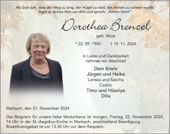 Traueranzeige von Dorothea Brenzel von FZ