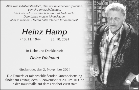 Traueranzeige von Heinz Hamp von FZ