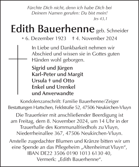 Traueranzeige von Edith Bauerhenne von FZ