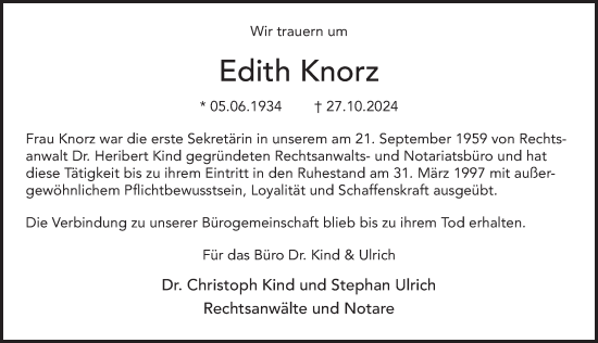 Traueranzeige von Edith Knorz von FZ